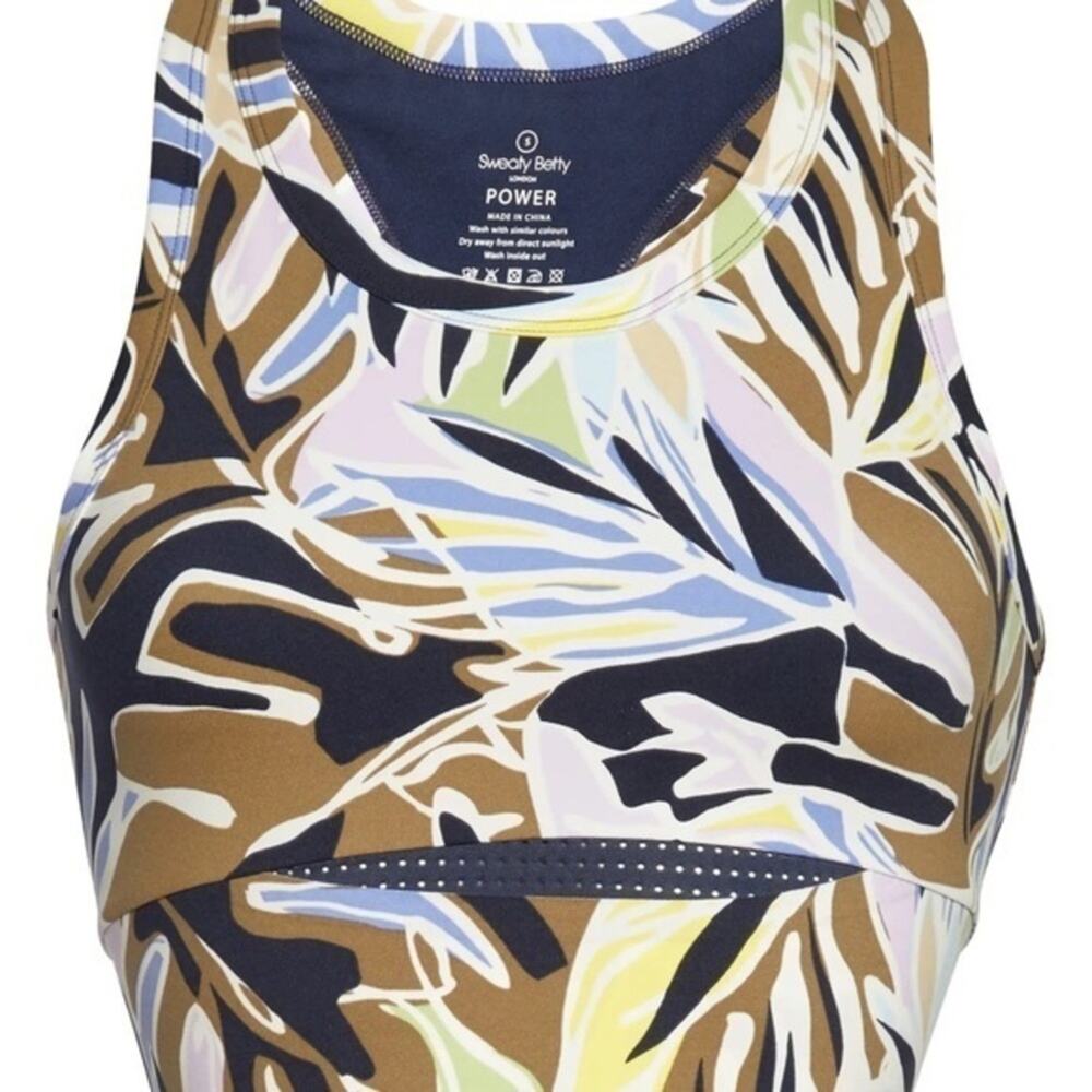 Sweaty Betty Power Frame Racerback Sports Bra in Green Paper Leaf Print XS NWT